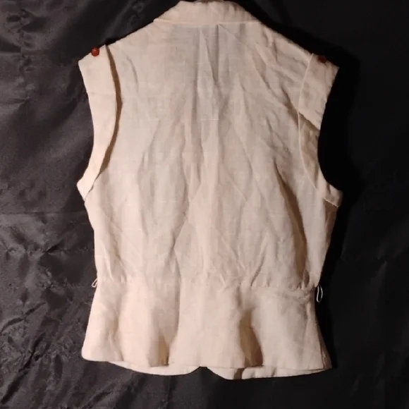 Vintage Cream Sleeveless Button-Up Linen Vest - Picture 4 of 10